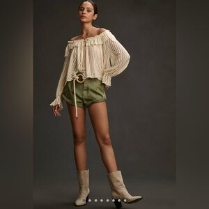 Long-Sleeve Sheer Striped Crop Blouse By Anthropologie, Size Medium, NWT